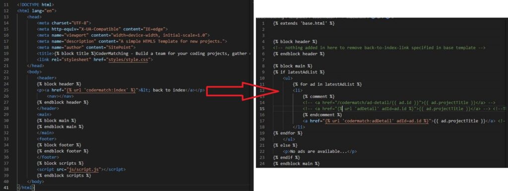 base template specifies basic structure - index inherits from base